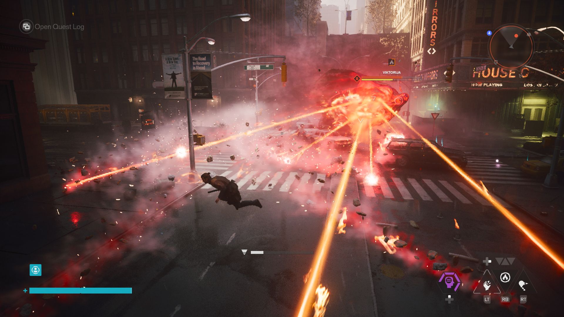 Dylan dodges a cone of energy beams being fired by a large Hiss enemy in Control Resonant.