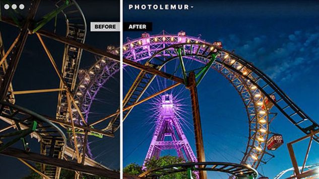 Before and after comparison photo of a Ferris wheel edited with Photolemur Spectre