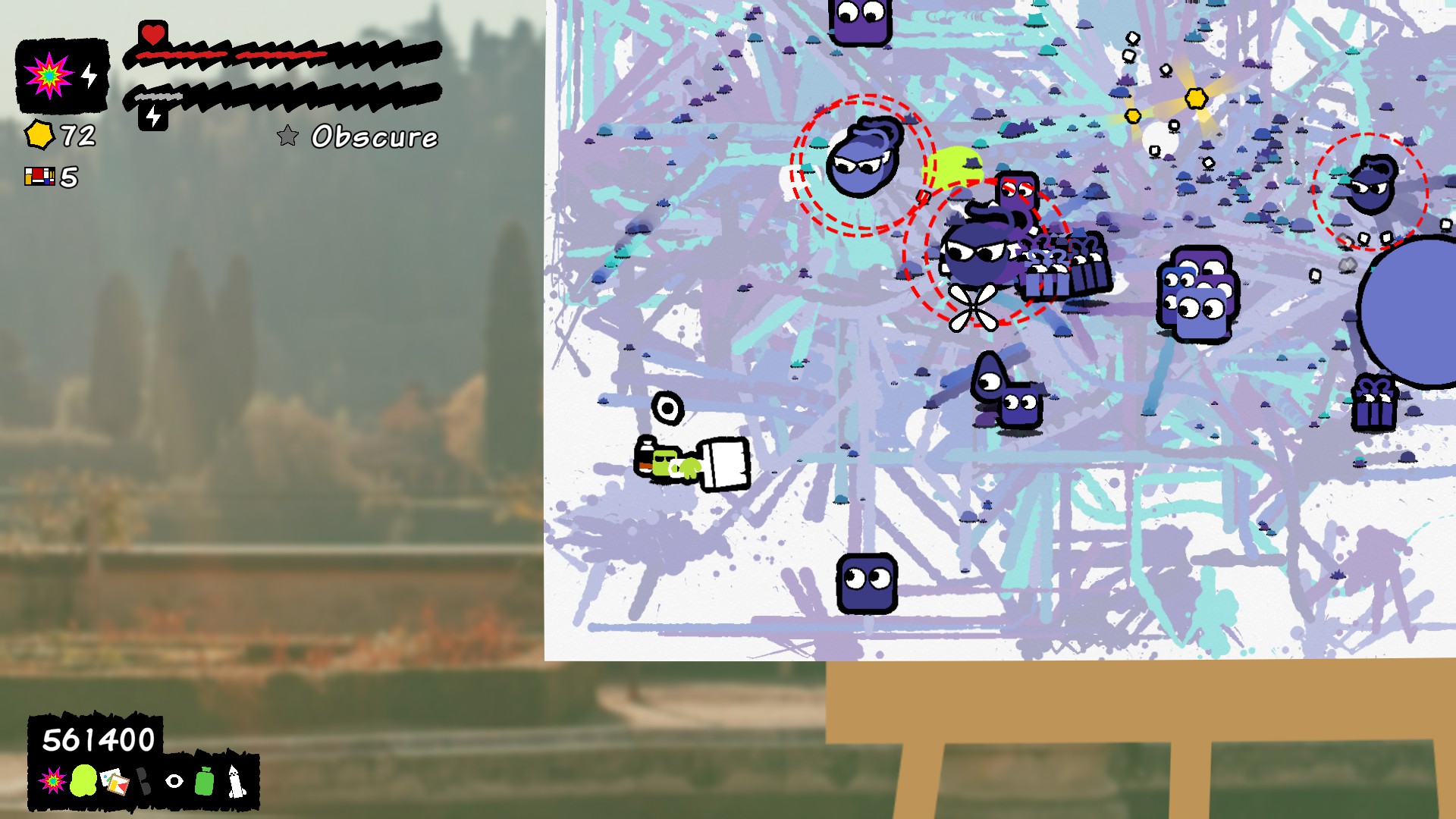 An image of Antipaint, with an artist gunslinger facing a horde of paint creatures.