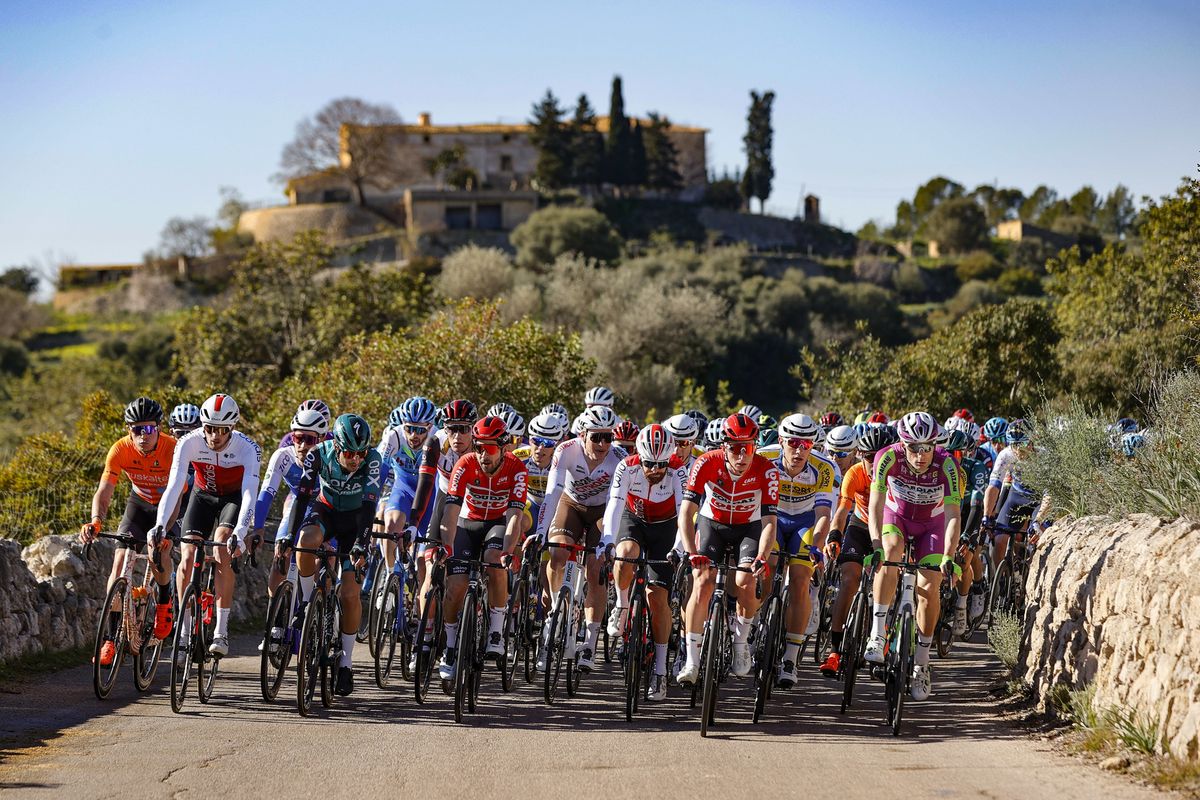The Challenge Mallorca peloton during the Trofeo Calvi&aacute;