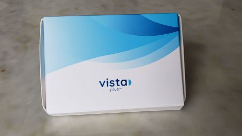 Image shows the packaging containing GlassesUSA.com Vista plus contact lenses..