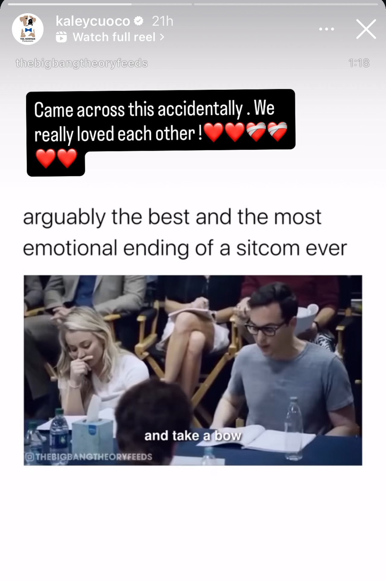 Kaley Cuoco gets emotional reading one of the final scenes in The Big Bang Theory.
