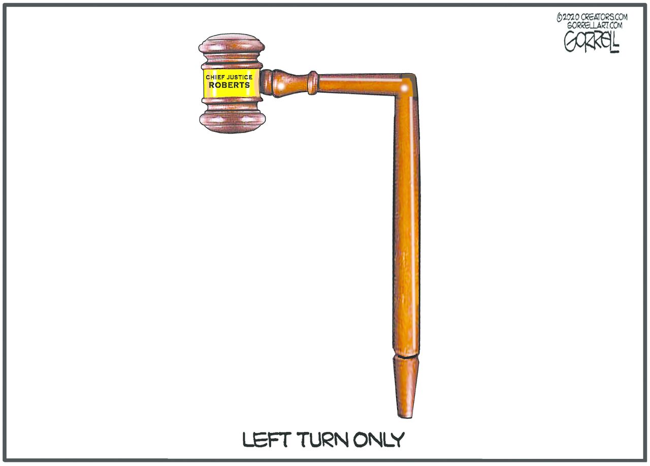 Political Cartoon U.S. Roberts Supreme Court left turn