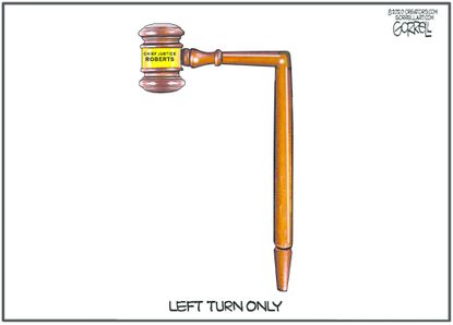Political Cartoon U.S. Roberts Supreme Court left turn