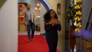 Ashley walks away from Tyler, after their in-person reveal, on 'Love is Blind' season 7.