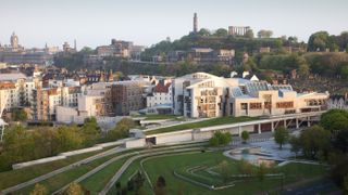 Aerial view of the Scottish parliament in Holyrood, Edinburgh
