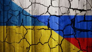 Mockup depicting crumbled relationship between Ukraine and Russia