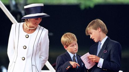 Princess Diana attends the Head of State VE Remembrance with Prince William and Prince Harry