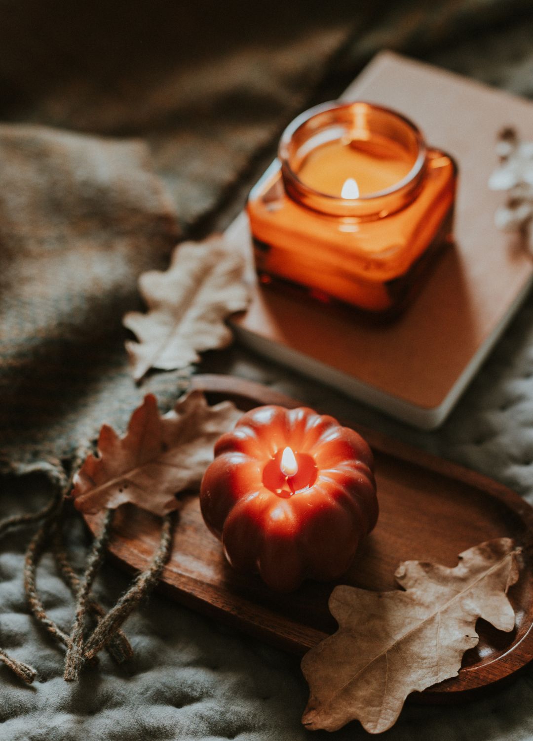 picture of autumn decor on a blanket