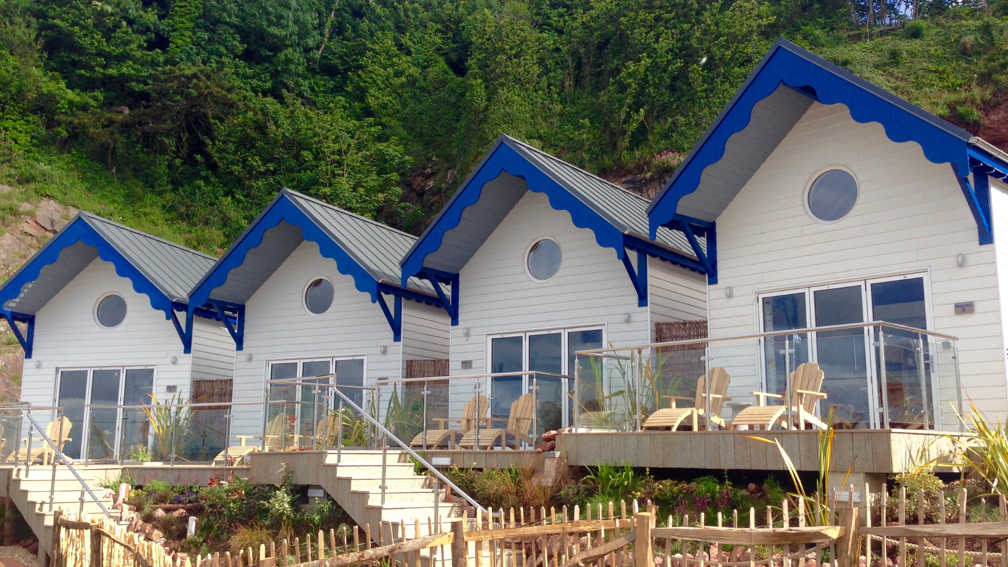 Cary Arms & Spa beach huts exterior.