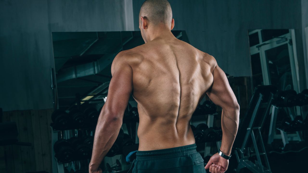 A topless man showing off his muscular back