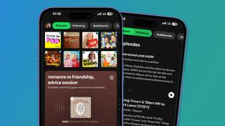 The Spotify home page with the podcasts filter enabled 
