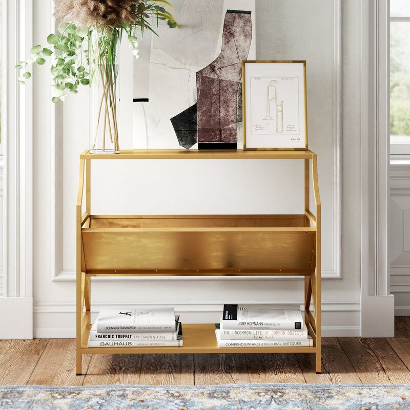 A gold bookcase that