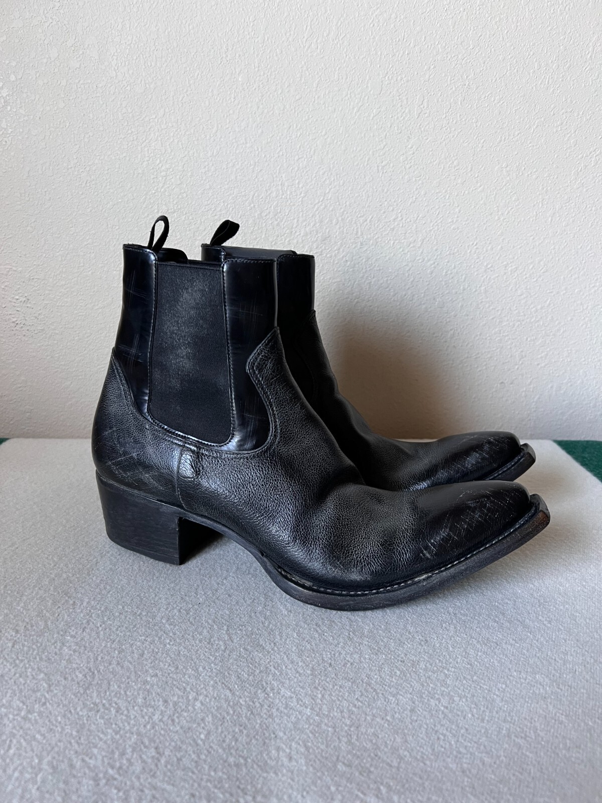 Prada Runway Cowboy Curved Toe Chelsea Boots Black Leather - Size Us 12 - New