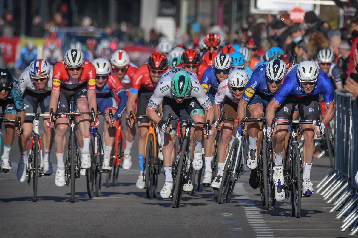 Tour de la Provence 2021 6th Edition 1st stage Aubagne SixFourslesPlages 1823 km 11022021 Davide Ballerini ITA Deceuninck QuickStep Arnaud Demare FRA Groupama FDJ Ide Schelling NED Bora Hansgrohe photo William Cannarella CVBettiniPhoto2021