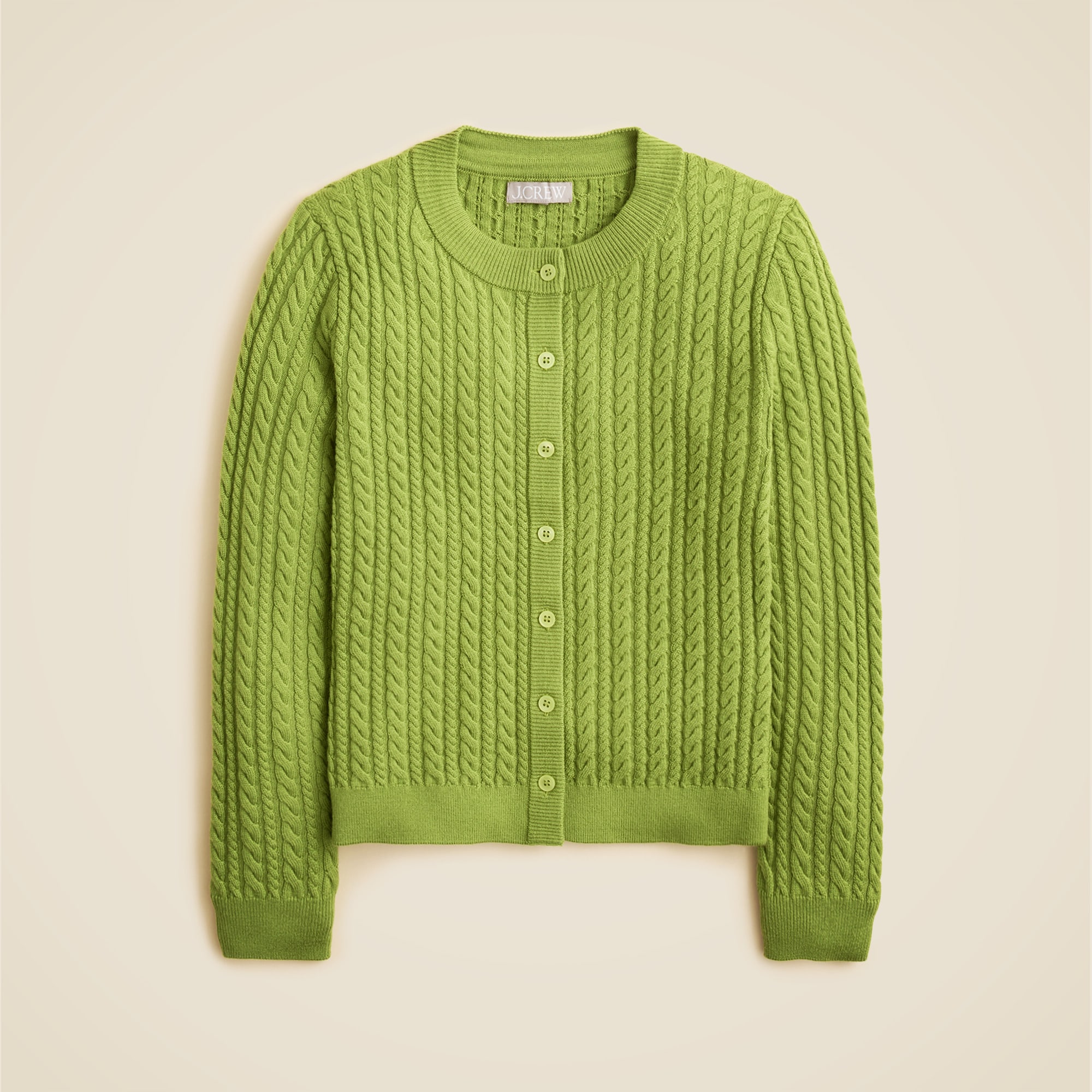 Cable-Knit Crewneck Cardigan in Merino Wool