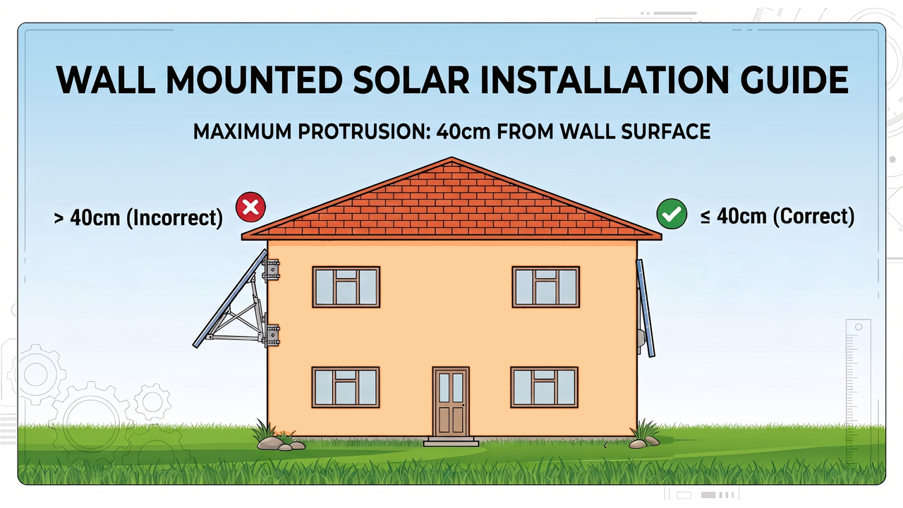 Diagram illustrating the height limits for solar panels on a wall