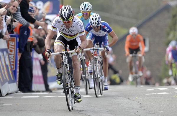 World Champion Cadel Evans (BMC) is followed by Joaquin Rodriguez (Katusha) and Alberto Contador (Astana)