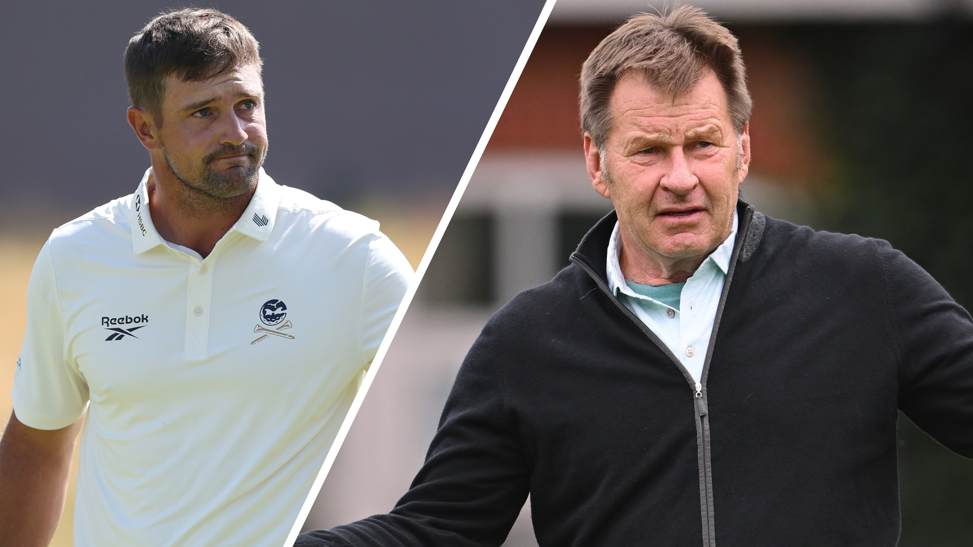 Bryson DeChambeau and Nick Faldo react to missed shots