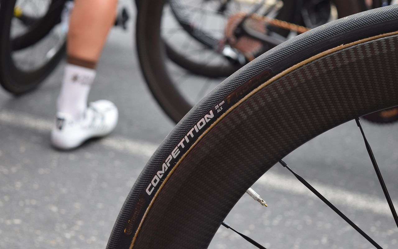 Bardet's Continental tyres are blacked out with a marker pen