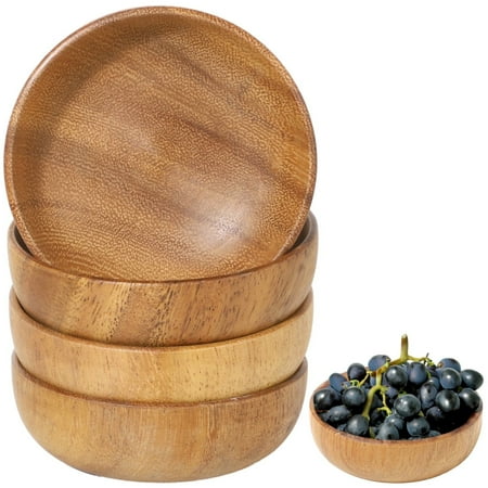 4 Pcs Wooden Bowls, Handmade Wooden Bowls, Wood Decorative Bowls, Small Calabash Natural Rustic Wood Bowls for Soup Condiments Nuts Dips Sauces