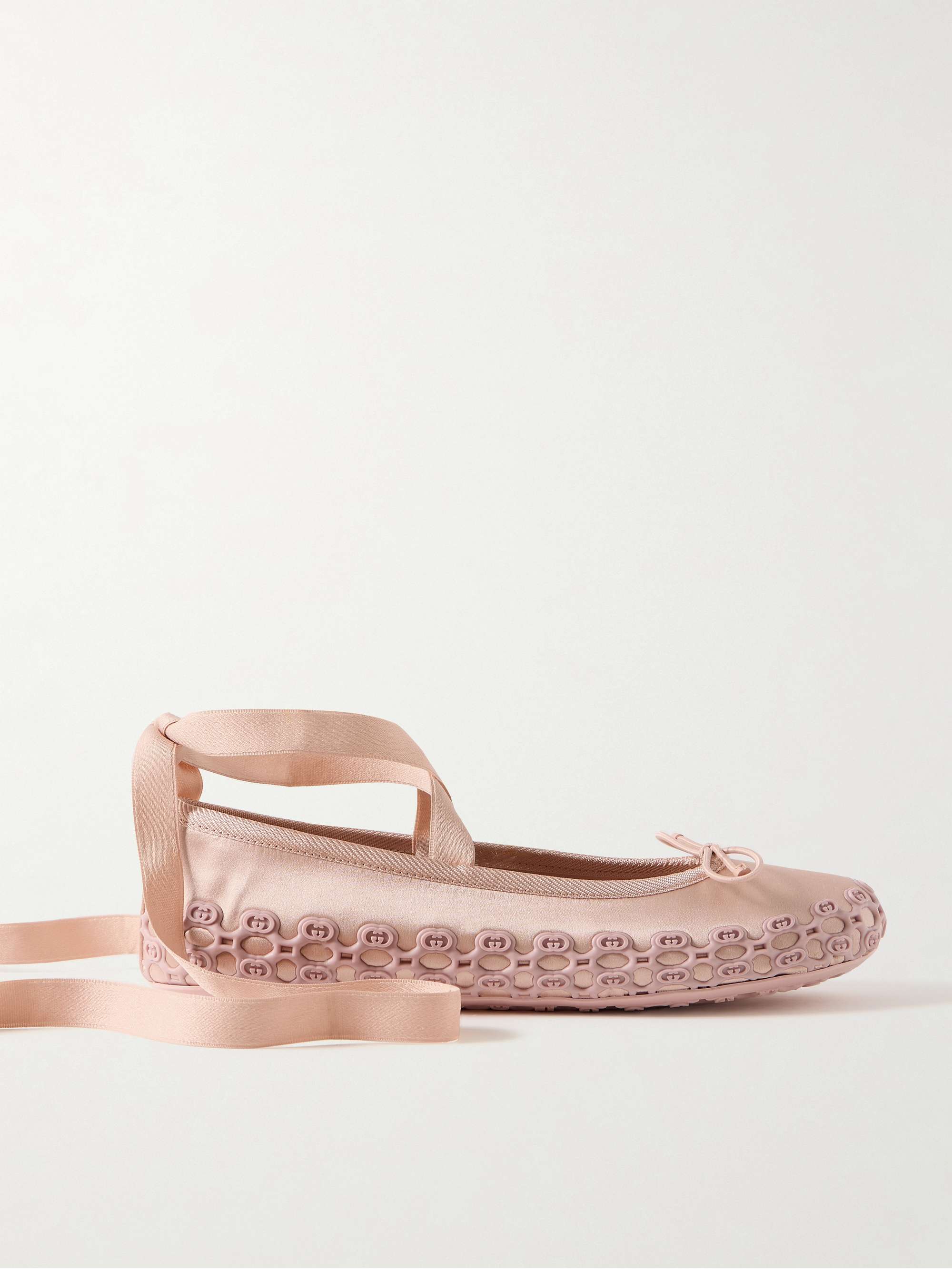 Rubber and Grosgrain-Trimmed Satin Ballet Flats