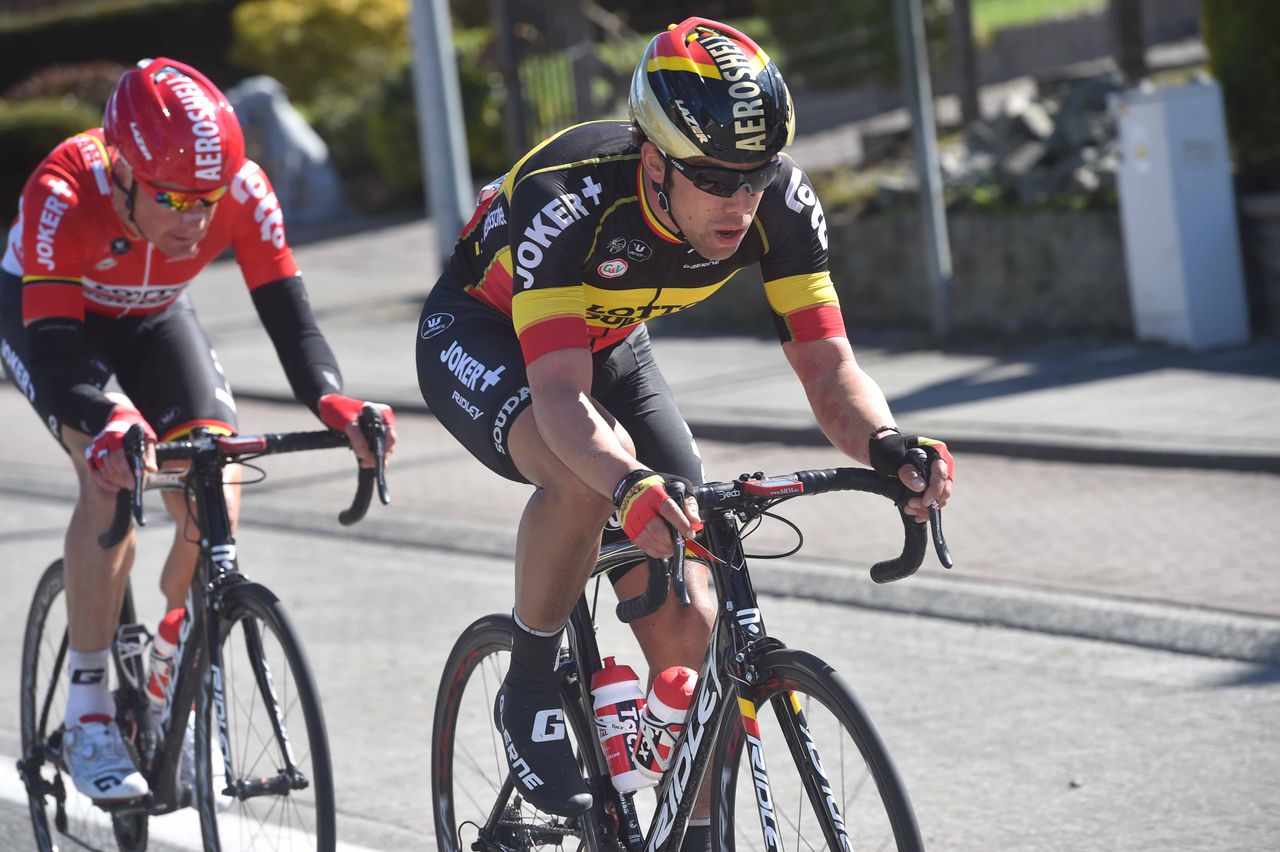 Jens Debusschere (Lotto Soudal) went clear with teammate Lars Bak