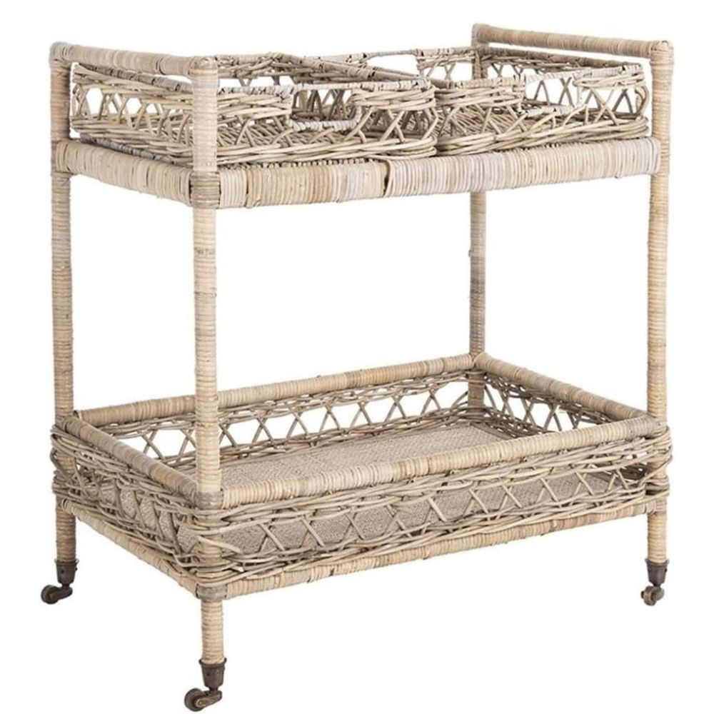 Safavieh Grey Wash and Antique Brass Rattan Bar Cart