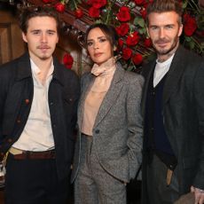 Brooklyn, Victoria and David Beckham attend the Kent & Curwen presentation during London Fashion Week Men's January 2019 at Two Temple Place on January 6, 2019 in London, England