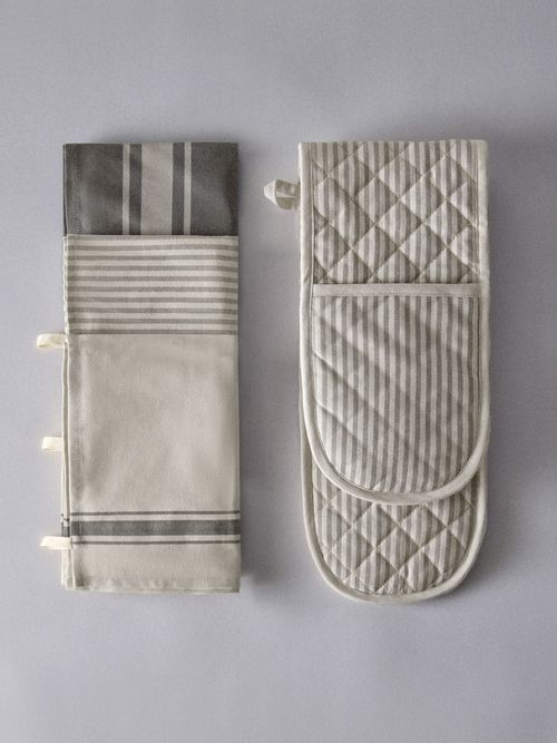 4 Pack Natural Tea Towels and Oven Glove Set