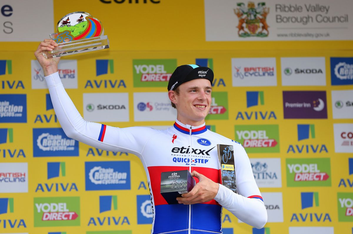 Petr Vakoc (Etixx-Quick Step) struggles to hold his prizes