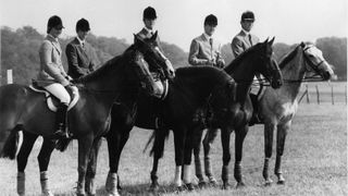 The British equestrian team at the Montreal Olympics. From left: Lucinda Prior-Palmer, Princess Anne, Richard Meade, Hugh Thomas and Captain Mark Phillips