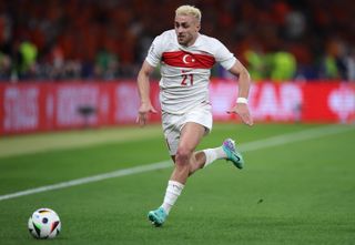 Baris Alper Yilmaz in action for Turkey against the Netherlands at Euro 2024.