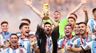 Argentina's Lionel Messi lifts the 2022 World Cup