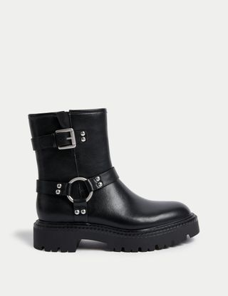 Biker Buckle Flatform Ankle Boots