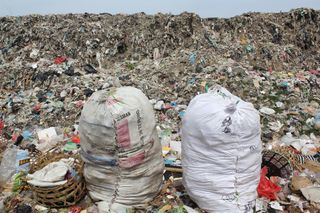 Plastic picked from the landfill for recycling.