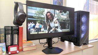 Alienware 27 4K Dual-Resolution Gaming Monitor review unit on a desk