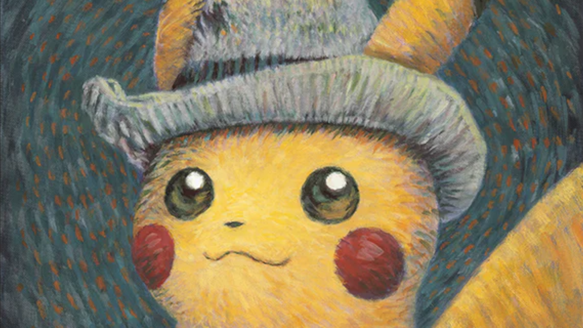 Pikachu, a Pokemon mascot, rendered in Van Gogh&#039;s signature style.