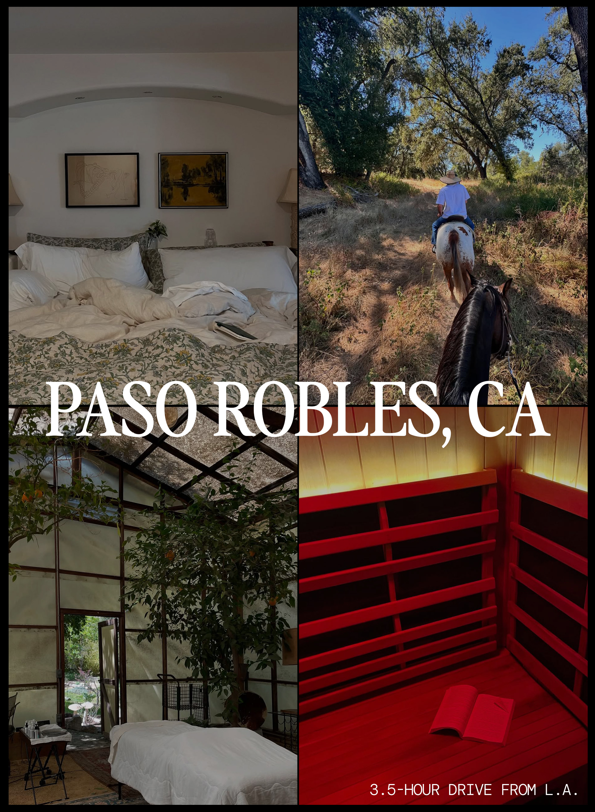 a collage of influencer and hotel imagery featuring the stylish weekend trips from NYC and L.A.