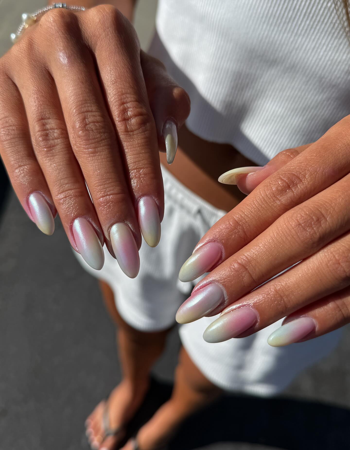 Sherbet chrome nails.