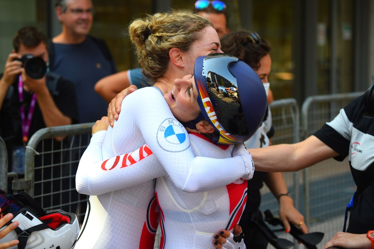 2021 UEC Road European Championships Trento Elite Womens Individual Time Trial 224 km 09092021 Marien Reusser Switzerland Elise Chabbey Switzerland photo Dario BelingheriBettiniPhoto2021