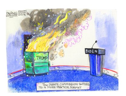 Political Cartoon U.S. Trump debate dumpster fire