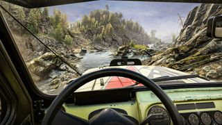First-person driving through a river