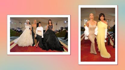 The Kardashians at the Met Gala against a pink background, to illustrate which Kardashian is the richest