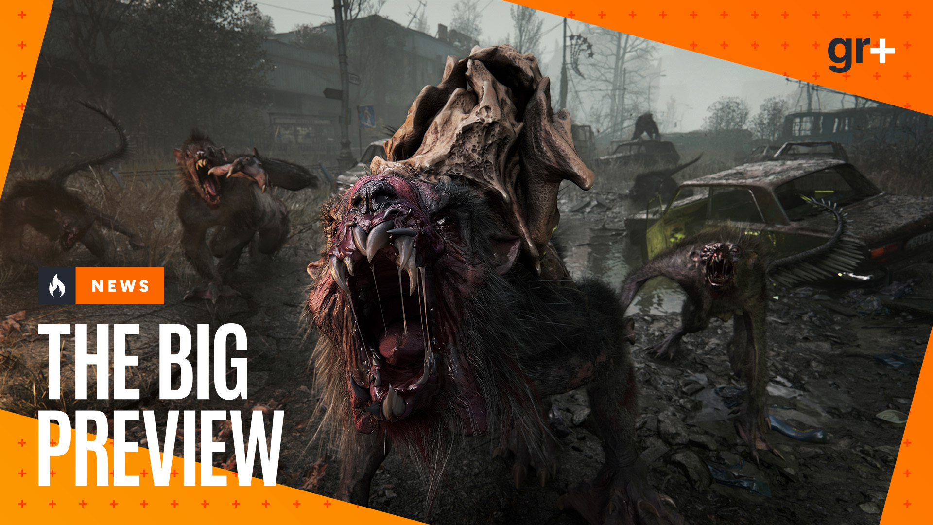 Watchmen attack in Metro 2039, a mutated dog with big teeth screeching - with the orange GamesRadar+ Big Preview frame