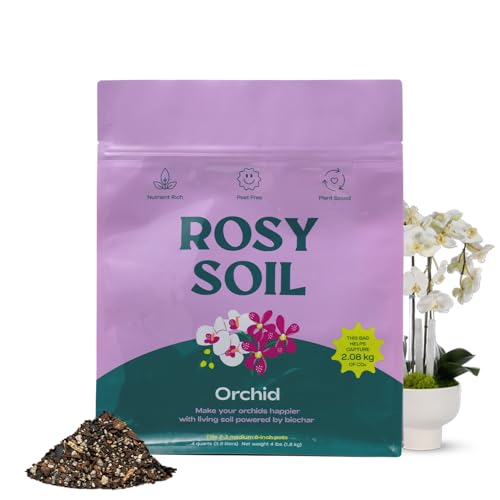 Rosy Soil Orchid Soil Potting Mix - Superior Aeration &amp;amp; Drainage for Orchids - Peat-Free, Microbially Active Biochar Powered Soil for Orchid Plants - Ideal for Indoor Gardening - 4 Quarts