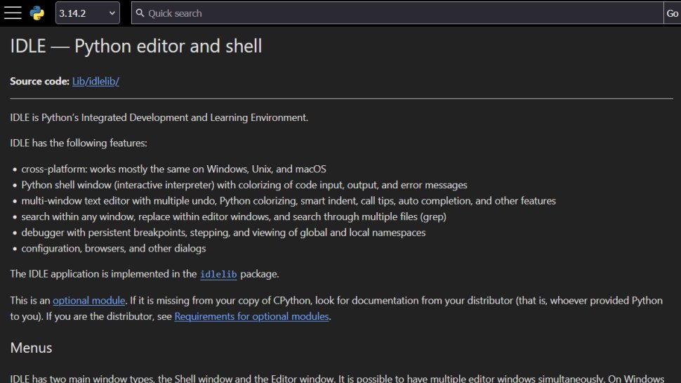 IDLE website screenshot (January 2026).
