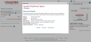 A screenshot of NASA's job announcement for astronaut candidates on the federal USAJobs website.