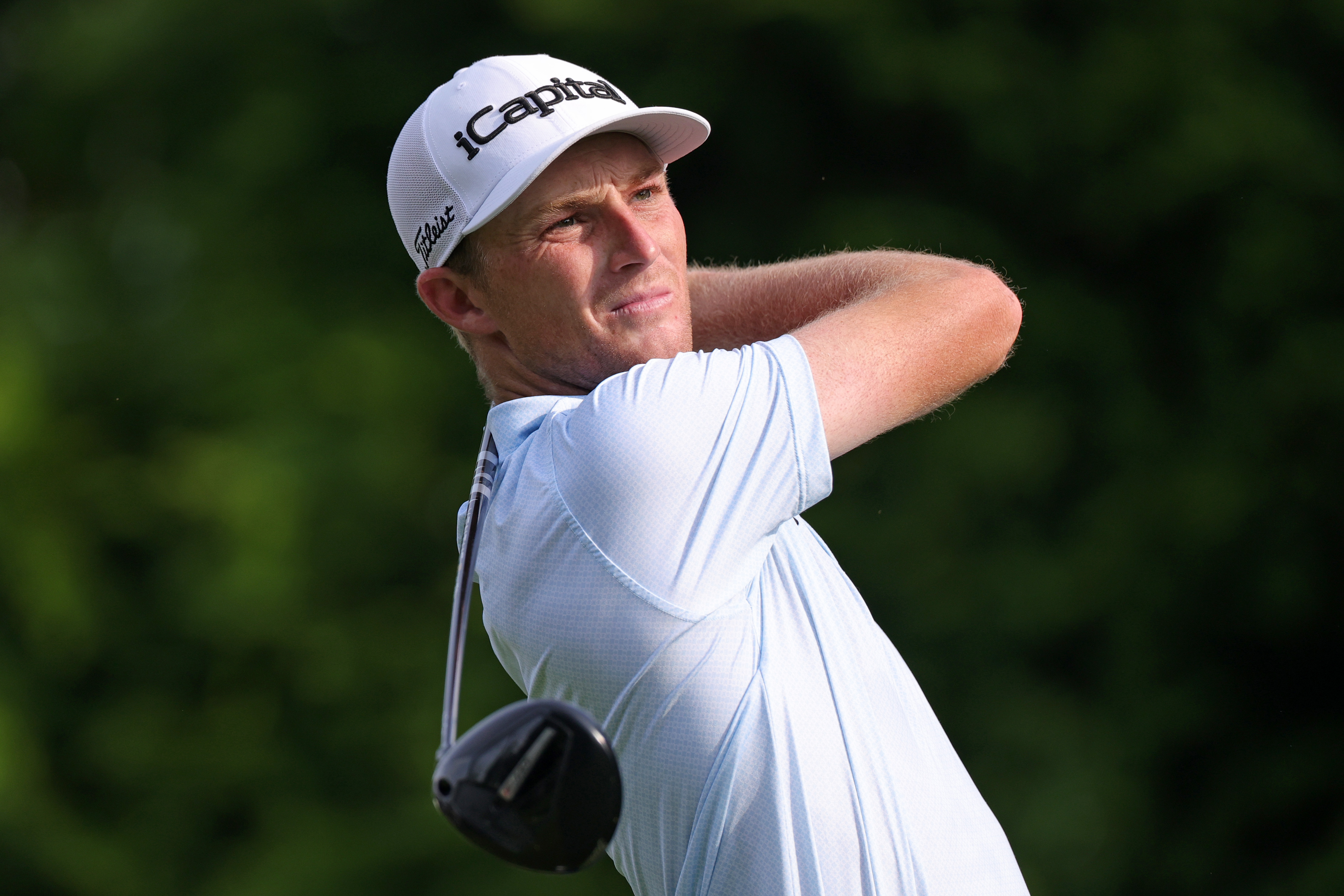 Will Zalatoris hits a tee shot with a driver