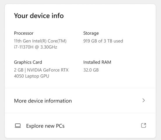New Device Card for Settings Home on Windows 11 Insider builds.